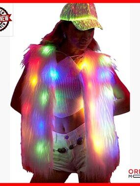 LED Light Up Faux Fur Vest Sleeveless Glow Jacket For Rave Parties